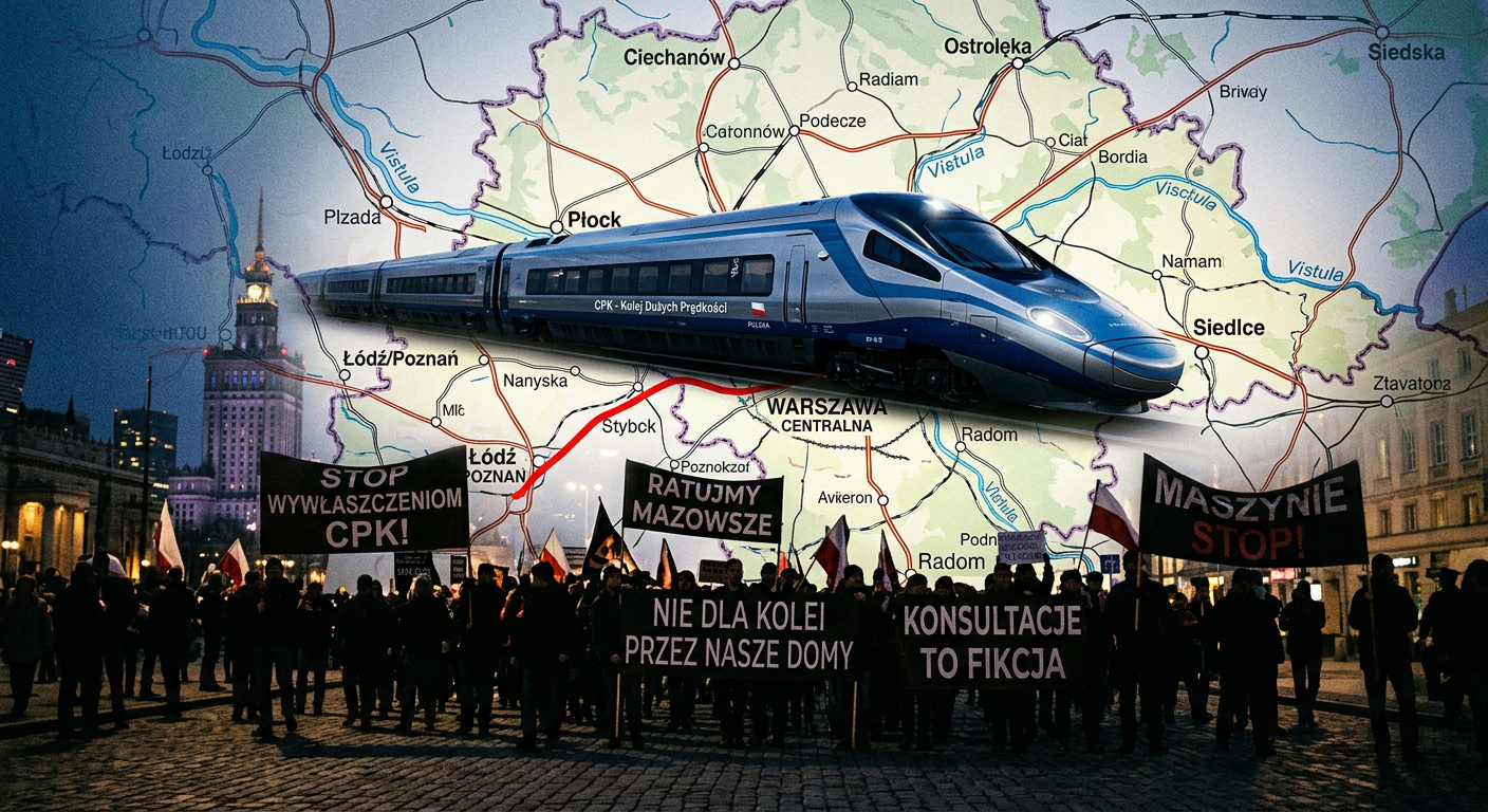 Budowa linii kolejowej do CPK. Mieszkańcy Mazowsza protestują